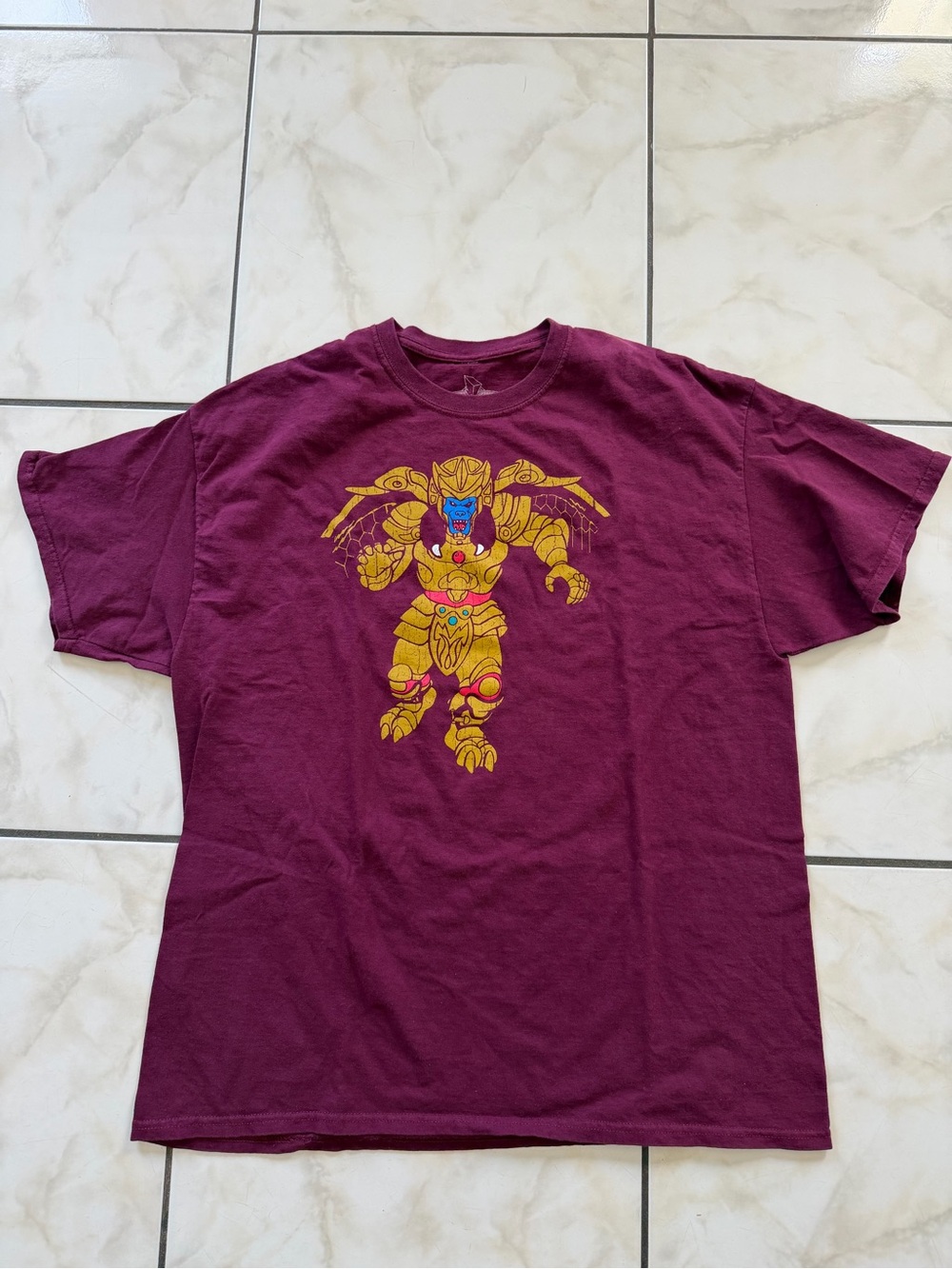 Power Ranger Men's Maroon Tee with Gold Character Print